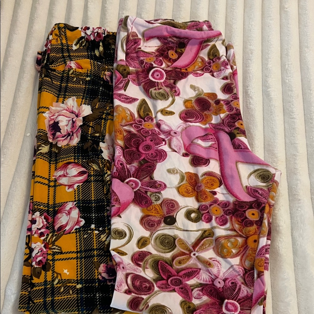 LuLaRoe Pink and Yellow Patterned Leggings